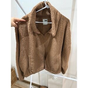 SO Goods For Life Brown Sherpa Fleece Zip Up Teddy Jacket Womens XL Cozy Warm
